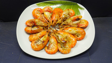 Roasted grilled giant river shrimp or prawn,Famous food in Thailand and Asia.