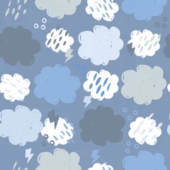 Foto op Plexiglas Scandinavian clouds seamless pattern. Hand drawn storm backdrop. Weather background. Simple style. Texture for wallpaper, background, scrapbook. Vector illustration © smth.design