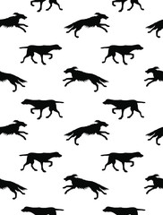 Vector seamless pattern of black hunting dog silhouette isolated on white background