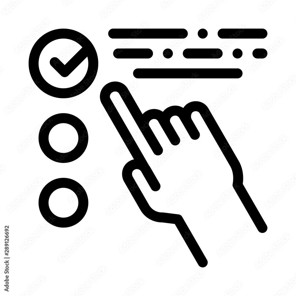 Aufkleber hand touch check list approved mark vector icon thin line. approved sign on document file, protectio