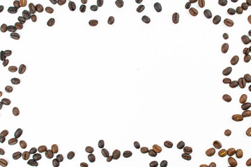 frame of Roasted coffee beans on white background