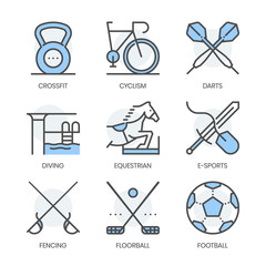 Sports related, square line color vector icon set