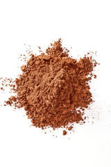 Cocoa powder isolated on a white background. Copy space. Top view