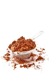 Cocoa powder isolated on a white background. Copy space