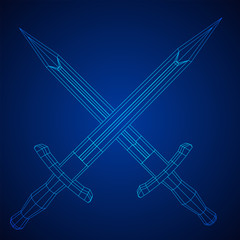 Blade tactical combat hunting survival bowie knife. Model wireframe low poly mesh vector illustration - obrazy, fototapety, plakaty