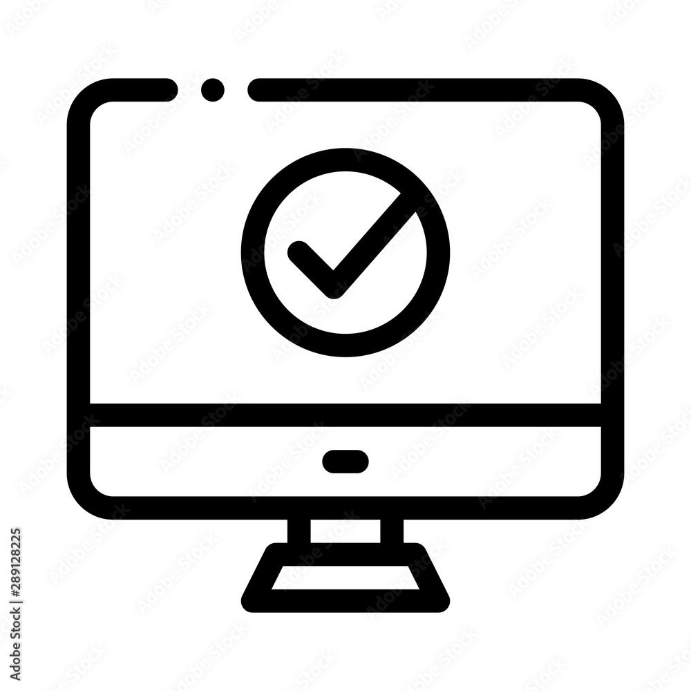 Aufkleber computer monitor and approved mark vector icon thin line. approved sign on document file, protection