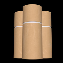 Kraft paper cardboard tube package mock up. 3d render on black background.