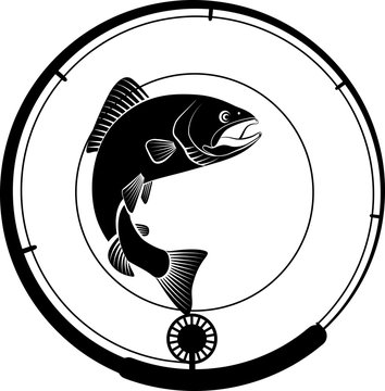 recommend clip art: fishing badge with fish and fishing rod