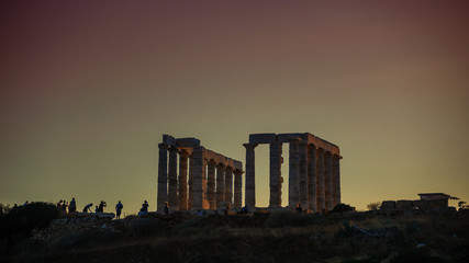 Sunset over the Temple of Poseidon at Cape Sounio, Greece.