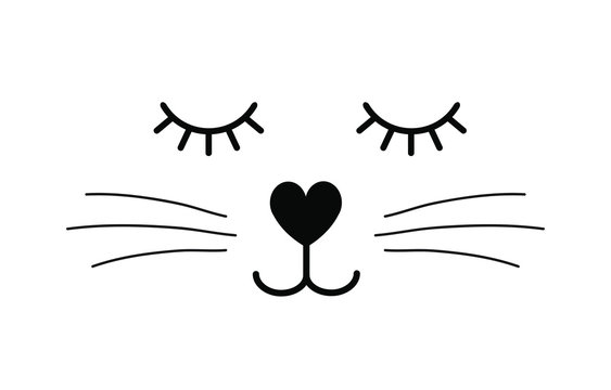 Vector flat cartoon black cat face isolated on white background Stock 벡터 |  Adobe Stock