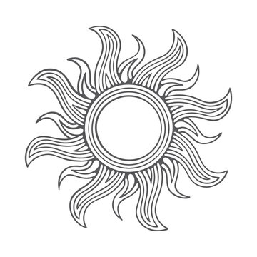 Sun. Hand drawn vintage style sun vector illustration.