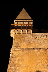 Medieval bastion in Ibiza by night, Spain