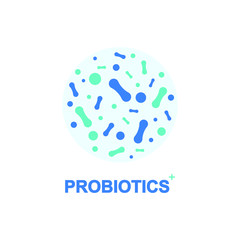 Probiotic bacteria logo. Bifidobacteria lactobacillus gut acidophilus. Lactic prebiotic healthy flora care.