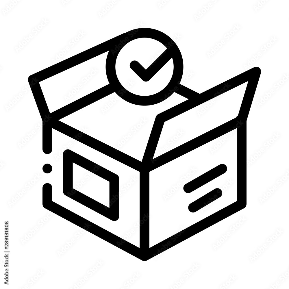 Poster opened carton box approved element vector icon thin line. approved sign on document file and hands, 