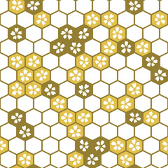 Vector colorful pattern of honeycomb with flowers inside on white background