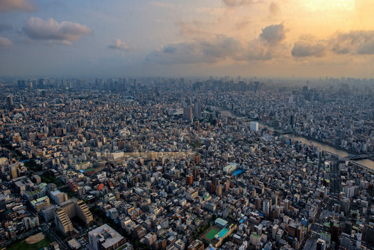 Aerial cityscape, Tokyo, Honshu, Japan