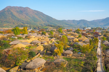 Naganeupseong Folk Village during autumn in Suncheon, A Traditional Hanok Village in South Korea.