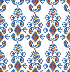 Watercolor painting abstract seamless ikat pattern. Oriental motifs - 289132281