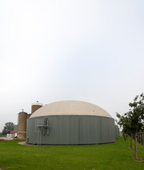 Biogas containers. Silos. Green energy. Gas production. Manure gas