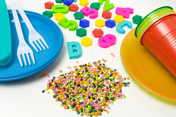 Plastic granules disposable tableware and children's toys made of polyethylene, polypropylene, pet...
