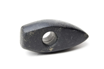 An old stone Hammer on white background . Ancient Axe female for cooking. Archaeology. Study of ancient objects