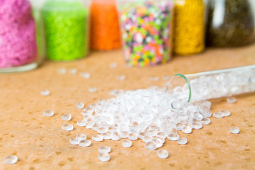 Plastic pellets. Polyethylene granules. Plastic Raw material  PE-HD. PE-LD  polymer. BPA FREE