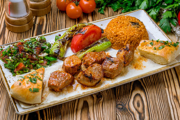 Lamb kebab in Turkish on the board