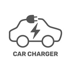 Electric car icon. Electric car charging station. Silhouette electric car in form of cable with plug. Vector Illustration. EPS 10