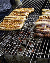 Sausages on grill