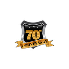 Anniversary Celebration Vector Logo. th Anniversary Gold Icon with Stars and Frame.