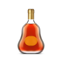 Bottle of cognac with clear label or dark brandy