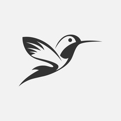 Colibri or humming bird icons. Vector isolated set of flying birds with spread flittering wings