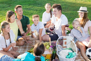 Group of people with kids enjoying picnic