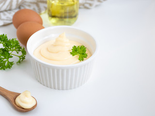 Obraz na płótnie Canvas Freshly made homemade mayonnaise on a family recipe.