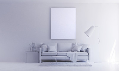 White living room inteior design and white wall background texture