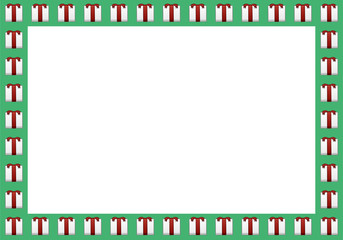 Green rectangle frame with white gift boxes