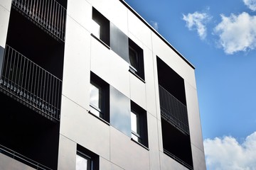 Modern European residential apartment buildings quarter. Abstract architecture, fragment of modern urban geometry.