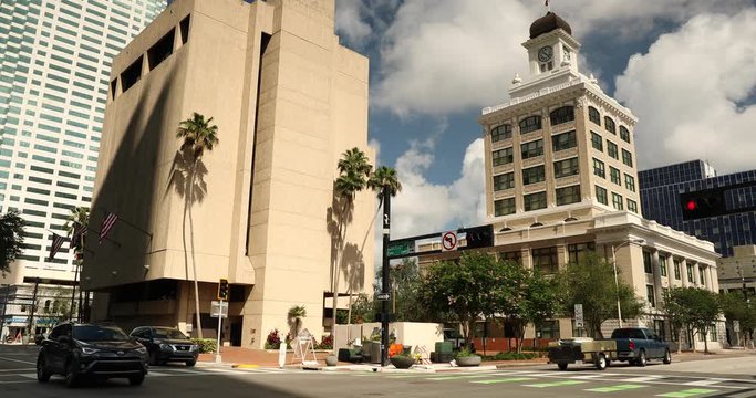 City intersection and government building in  downtown Tampa Florida USA
