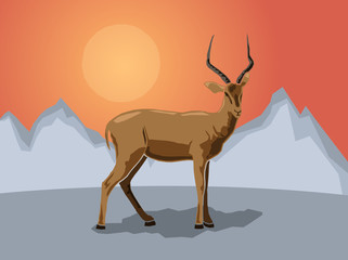 Impala on a stylized mountain background, Vector illustration