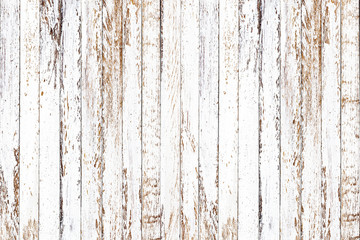 White painted and brown color of empty plank panel wood texture wall, old vintage grunge style with cracked of surface background for your text design, decoration or advertisement template, retro art