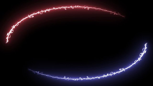 Abstract Ultraviolet fluorescent background of flaming neon digital red and blue oval box in movement - looped