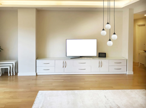 modern living room interior design television unit and lamp