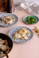 Creamy mushroom chicken served for dinner 