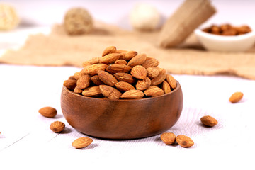 Almond. Almond nuts, close-up isolated on a white background