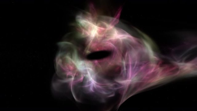 Molecular cloudlets of gas and dust swirling around a black hole in deep space.