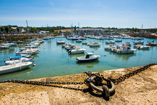Pl&eacute;neuf-Val-Andr&eacute; Port and Marina at High Tide on a Sunny Summer Day in Brittany France