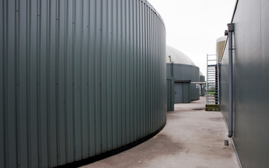 Biogas silo's. Manure gas. Agriculture Netherlands. Green energy.