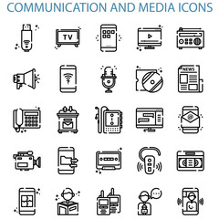 Communication And Media With Outline Black And White Iconset