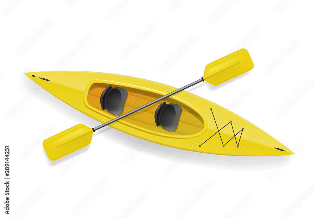 Canvas Prints Realistic 3d Detailed Yellow Kayak with Paddle. Vector