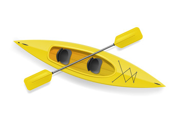 Realistic 3d Detailed Yellow Kayak with Paddle. Vector - obrazy, fototapety, plakaty